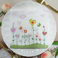 Square floral paper napkin with butterflies and heart flowers on a white ceramic plate - Cartoon Landscape (1065)