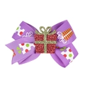 Purple grosgrain ribbon bow hair clip with festive glittery Christmas gift box - Purple Bow + Gift Box / Purple (1#)