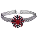 Gothic Halloween Choker mit rotem Glitzerspinnen- und schwarzem Netzanhänger auf Netz - 3# Spinnennetz mit roter Spinne