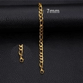 7mm Figaro chain bracelet in 18k gold-plated stainless steel for men and women - 7mm-18cm / Gold