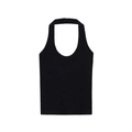 Sexy black halter neck ribbed knit tank top for women featuring slim fit styling - S / Black