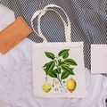 Off-white canvas tote bag featuring vintage botanical lemon citrus illustration print - Lemon Botany Print (STD344-K)