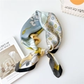Elegant multi-color patchwork silk square scarf with floral pattern and glossy finish - New Crane in Cloud Grey Black