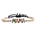 Adjustable MAMA bracelet with colorful zircon letters and tricolor metal beads - MAMA Tricolor Metal Bead Black Rope Bracelet