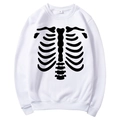 White long-sleeve sweatshirt featuring black skeleton rib cage print and ribbed crew neck - S / Tops / White (Black Skeleton Ribs Print)