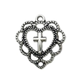 Antiek zilveren hartvormige hanger met kruis voor doe-het-zelf sieraden - Hol hart kruis 19x21mm