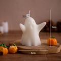 White ghost shaped scented candle for Halloween decor, 9cm height with logo tag - Chubby White (Tuberose)