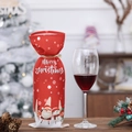 Rote Weihnachtsweinflaschenhülle mit Weihnachtsmann-Druck und goldenem Schleife - Vier Figuren Weißer Baum