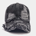 Vintage gewaschene schwarze Baseballkappe mit Rissen und ausgefransten Denim-Kanten - Verstellbar / Schwarz