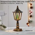 Vintage gold Christmas water lantern with Christmas tree and glitter in 21x9x5cm size - Water Filled Hexagonal Lamp - Gold Tree