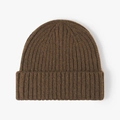 Classic dark brown rib-knit wool beanie with a thick folded cuff for winter warmth - Coffee