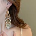 Bohemian tassel earrings with colorful beads and frosted teardrop pendants in gold - 32# Colorful Feather Tassel (Green-Blue)