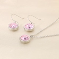 Silver stainless steel jewelry set with round pink crystal necklace and drop earrings - 2-Piece Set (Necklace+Earrings) / Silver Pink