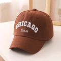 Detail of Chicago embroidery on brown cotton baseball cap with textured stitching - 54cm (Suggested for 3-10 Years) / Brown