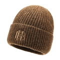 Bonnet en maille côtelée marron pour homme avec logo HB brodé et doublure chaude - Taille unique / Café