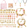 66-teiliges DIY Pink Sakura Armband-Set für Kinder mit Perlen Anhängern und Geschenkbeutel - Rosa