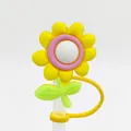 Cute sunflower silicone straw cover cap with yellow petals and green leaves decoration - Sun Flower-1704-40