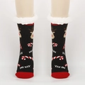 Chaussettes de Noël épaisses noires avec motifs élan et doublure en peluche - Taille unique / Tête de Cerf Canne Noire