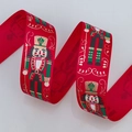 Red Christmas grosgrain ribbon with golden nutcracker print for gift wrapping - 7-Nutcracker Style (2.5cm*100 Yards)