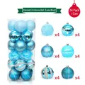 Lake blue and silver painted Christmas ornaments set, 24 pieces in a transparent tube - Lake Blue