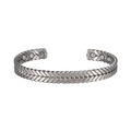 Bracciale rigido magnetico in rame argento con motivo a spiga e forma a C regolabile - Argento antico