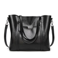 Large black glossy leather bucket bag with top handles and detachable shoulder strap - Black