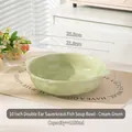 10-inch cream green ceramic soup bowl with double handles and ripple texture finish - 10 Inch Double Ear Soup Bowl - Creamy Green