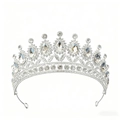 Elegant silver bridal tiara with sparkling pear-cut crystals on a white background - 13# Pear Circular Diamond Arch Style (Silver)
