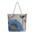 Ethnic canvas tote bag featuring large blue flower embroidery and white rope handles - Blue Lotus