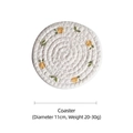 Round woven cotton coaster with yellow floral embroidery, diameter 11cm, beige finish - Lemon Coaster 11cm