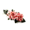 Bohemian hair comb featuring pink silk roses and green leaves on a metal hair slide - FS33-1 Orange Red