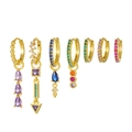 Set orecchini a cerchio placcati oro 18K con zirconi colorati in varie forme geometriche - Set da 7 pezzi / Oro