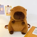 Cute Capybara plush backpack in dark brown with embroidered face and adjustable straps - Basic Style (Webbing Strap)