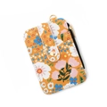 Floral print PU leather card holder wallet in bright orange with snap closure - F4 Yellow Floral