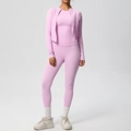 Ensemble de yoga rose 3 pièces comprenant une veste à capuche et un legging ajusté - Rose Sakura
