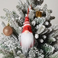 Close-up of knit Christmas gnome ornaments hanging on a snowy Christmas tree - C3-1 Red Small Hanging Ornament Style D (Red Jacquard Star Dot Knitted Hat)