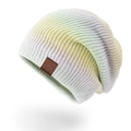 Bonnet en tricot dégradé arc-en-ciel aux tons pastels avec écusson sport en cuir - Dégradé Jaune (XBG-9858)
