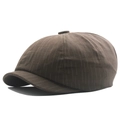Brown vintage striped newsboy cap for men featuring premium textured cotton blend fabric - L (58-60cm) / Army Green