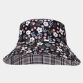 Double-sided sun hat with floral print and black white checkered pattern for women - M (56-58cm) / Black Small Floral & Black-White Plaid (8#)