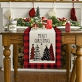 Detailed view of Merry Christmas table runner with red and black buffalo plaid edges - Plaid Artistic Pine Tree