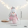 Pink Christmas snowman plush ornament with grey plaid hat and scarf, 23cm height - Pink Snowman Single Ball