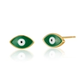 Evil eye geometric oval earrings in 18k gold plated brass with green enamel inlay - Green Evil Eye (KE0725-2)