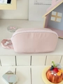 Pink large-capacity travel cosmetic bag with white zipper and convenient side handle - Pink