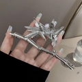 Elegant silver bamboo joint hair claw clip with pearl accent for women hair accessories - Silver Bamboo with One Pearl