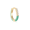 Dettaglio dell'orecchino dorato con smalto verde menta e pietre di zircone bianco - Argento Sterling 925 - Singolo / Verde