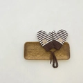 Brown and white striped knit baby mittens with bear embroidery and anti-loss lanyard - 3-6 Years / Bear Mittens - Striped
