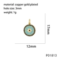 Detailed size specifications of an 18K gold plated copper Evil Eye jewelry pendant - Classic Evil Eye Style (P01813)