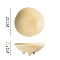 Japanese style beige ceramic salad bowl with geometric texture and three small feet - Tripod Vertical Stripe Bowl