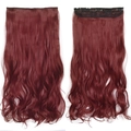 55cm one-piece deep red wavy hair extension with clips and lace net on white background - Burgundy (BURG)