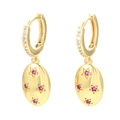 Golden star earrings with colorful zircon star oval pendants and crystal hoops - Red